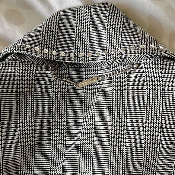 St. John Sport Petite Black & White Plaid Jacket with Silver Stud Detail - Picture 3 of 12
